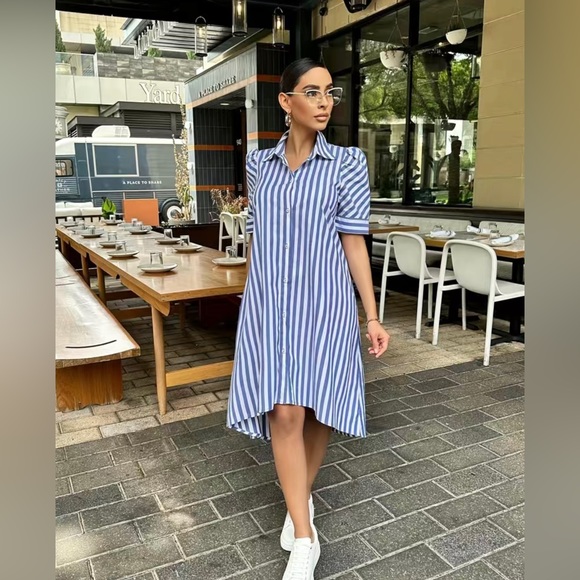 BNWOT Blue & White Shirt Dress - Picture 1 of 4